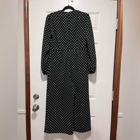 SOLD ZARA Black White Polka Dot Long sleeve Pant Jumpsuit Baggy leg Zip V neck - Picture 6 of 14